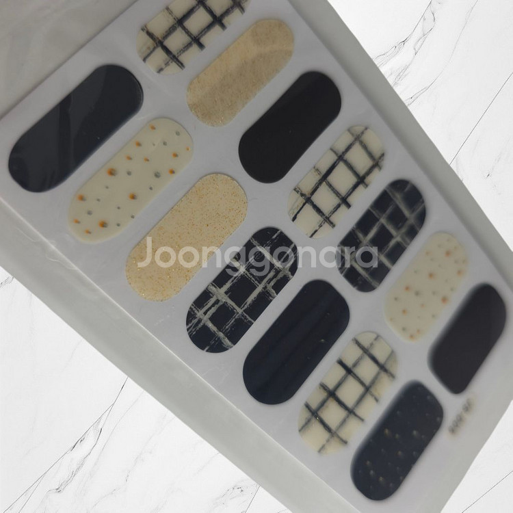 [새상품] 네이비 블랙 크림 체크 네일 스티커 셀프네일--2