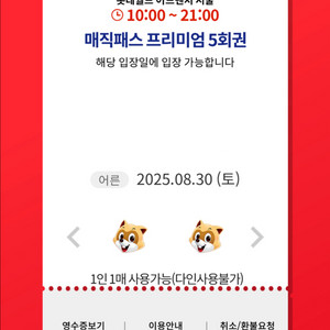 8월 30일 토요일 롯데월드 매직패스 5회권