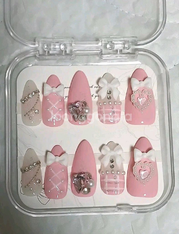 핑크 발레코어 수제 네일팁--0