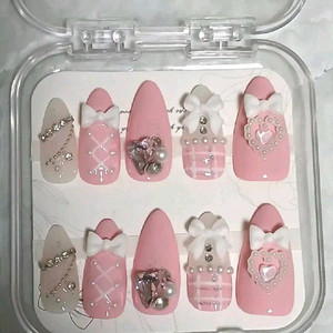 핑크 발레코어 수제 네일팁