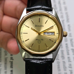 빈티지 부로바 마린스타 데이데이트 쿼츠 각베젤 콤비 드