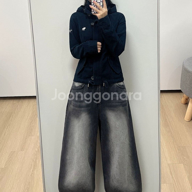 아베크롬비 사슴로고 네이비 버튼 후드 자켓--0