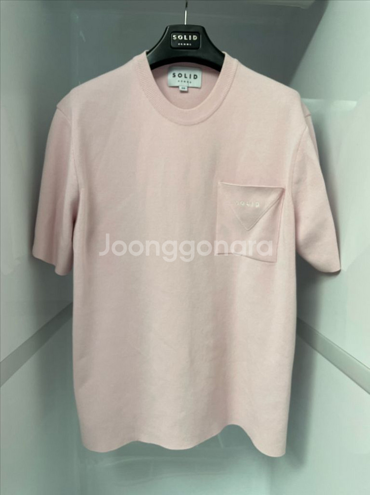 솔리드옴므 21SS 핑크 세미오버핏 반팔 니트 48--0