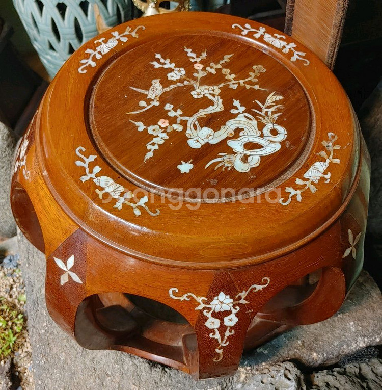 화조문 자개원탁 3점 좌대 탁자 의자 나전칠기--8