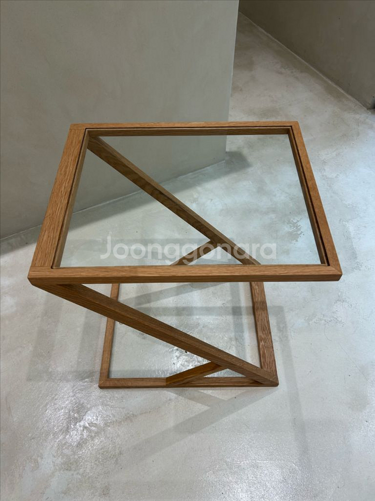 유리 상판 원목 테이블--0