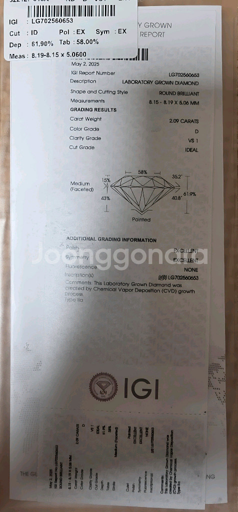 14k 랩다이아몬드 반지 2캐럿 새상품--3