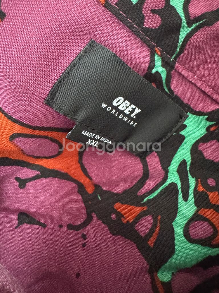 오베이 OBEY 빈티지 퍼플 하와이안 반팔 셔츠 2XL--2