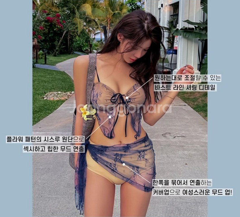 비치팜 반시 플라워 시스루 3피스 비키니 수영복 (새상--0