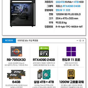 7950 3D 4090 게이밍 본체 팝니다
