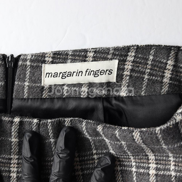 [S]마가린핑거스 그레이 체크 벨벳 리본 랩 스커트 치--4