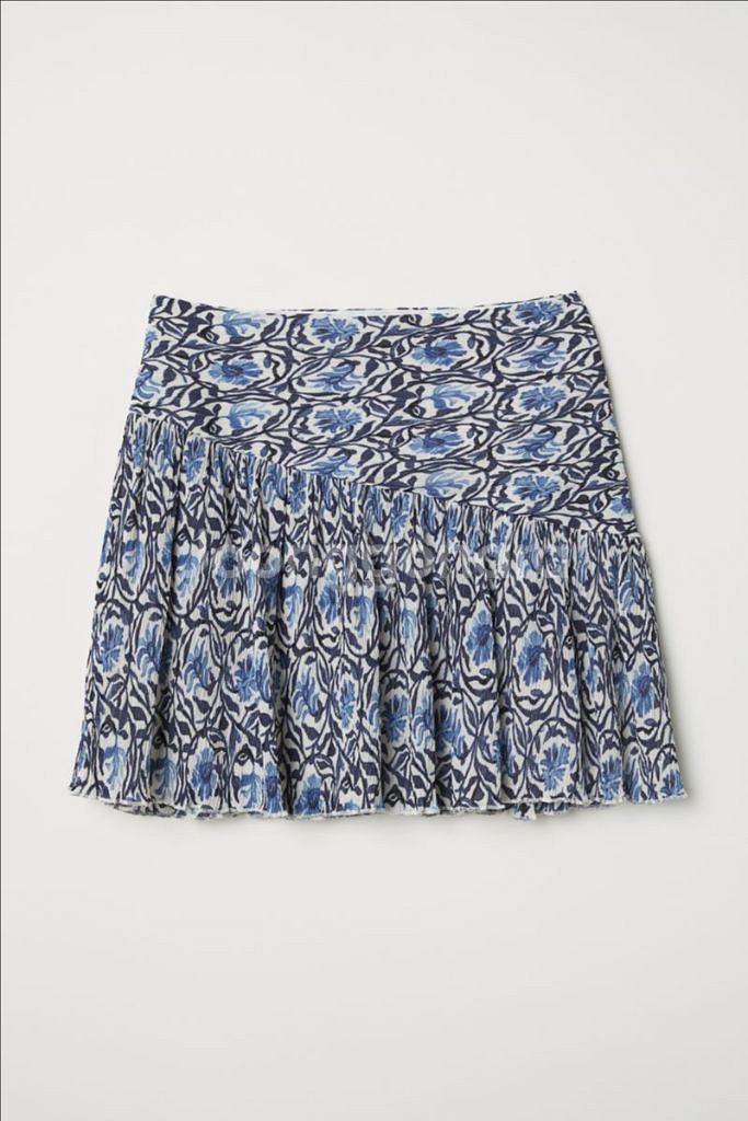 H&M 가장 따뜻한 색 블루 꽃무늬 미니스커트--0