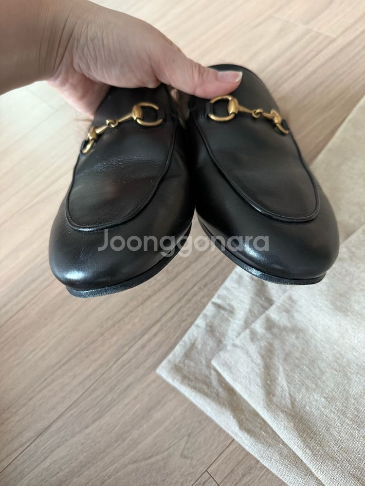 정품 구찌 홀스빗 퍼 슬리퍼 블랙--2