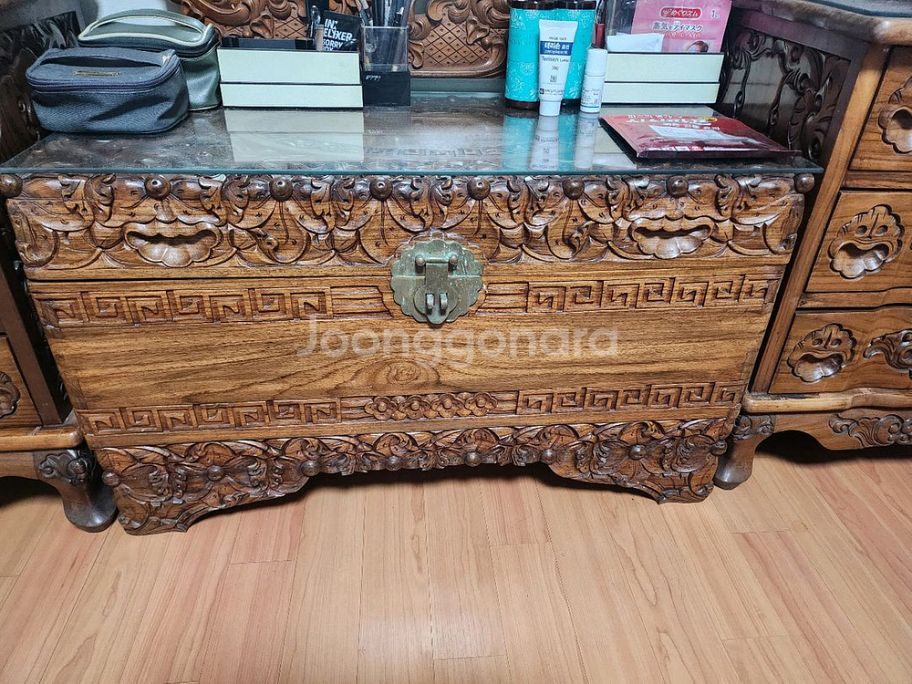 엔틱 조각 화장대 및 서랍수납장--3