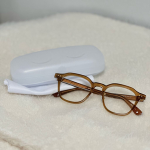 자외선차단 베이직 사각 뿔테 안경 (투명브라운)