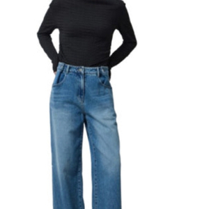 시슬리 가죽 패치 와이드 데님 팬츠 55 사이즈 정품