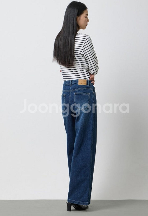 시슬리 가죽 패치 와이드 데님 팬츠 55 사이즈 정품--1