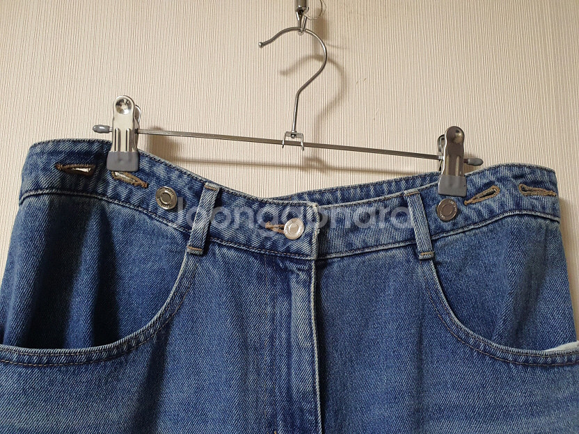 시슬리 가죽 패치 와이드 데님 팬츠 55 사이즈 정품--5