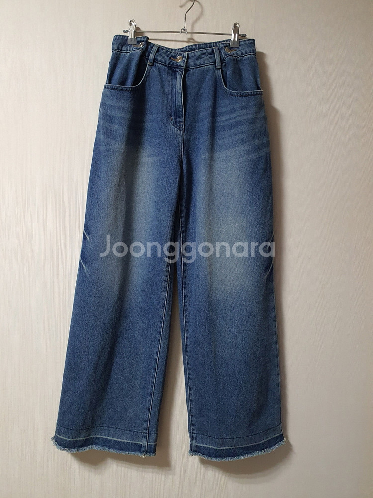 시슬리 가죽 패치 와이드 데님 팬츠 55 사이즈 정품--3