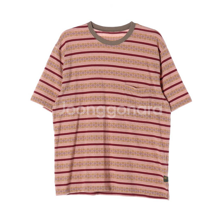 [M]캐피탈 핑크 패턴 스트라이프 오버핏 반팔 티셔츠--0