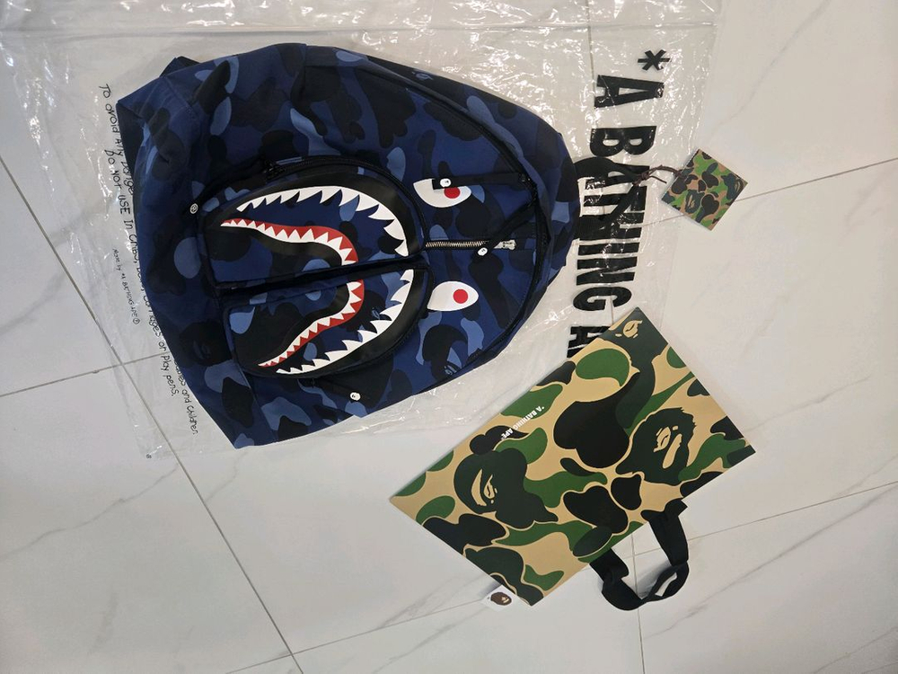 베이프 카모샤크 백팩 네이비--1