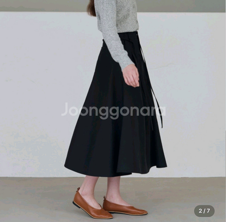 드로우핏 우먼 원턱 코튼 플레어 롱 스커트 블랙 S--1