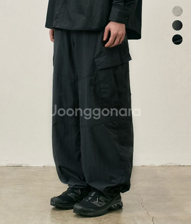 [S] 커스텀어클락 나일론 벌룬 카고팬츠 블랙--0