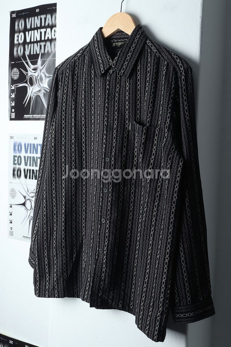 (L-XL) 브랜드빈티지 셔츠 남방 블랙 사슬패턴--0