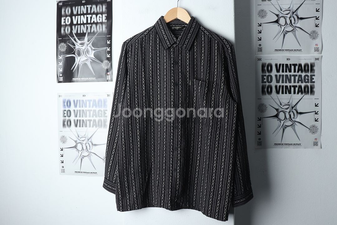 (L-XL) 브랜드빈티지 셔츠 남방 블랙 사슬패턴--1