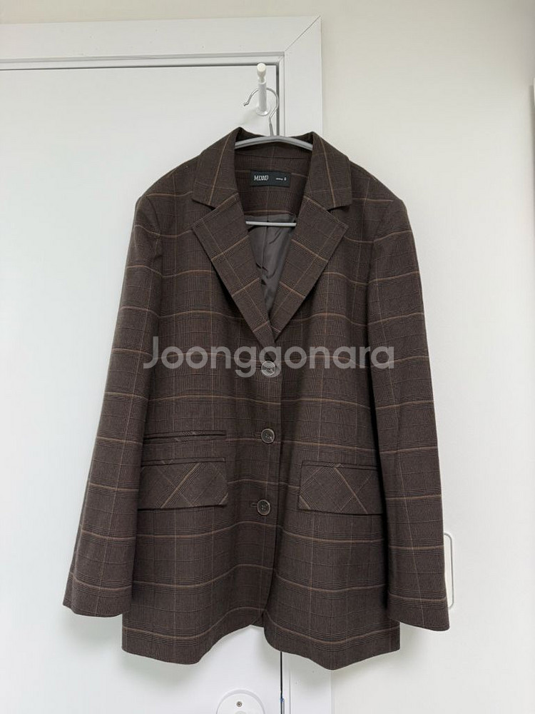 미쏘 여성용 테일러드 오버핏 체크 자켓--3