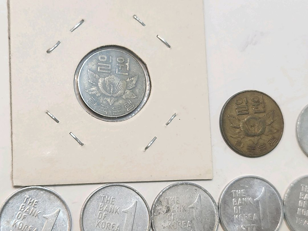 옛날동전, 구형 한국 1원 동전 줄세우기66년~91년 이미지