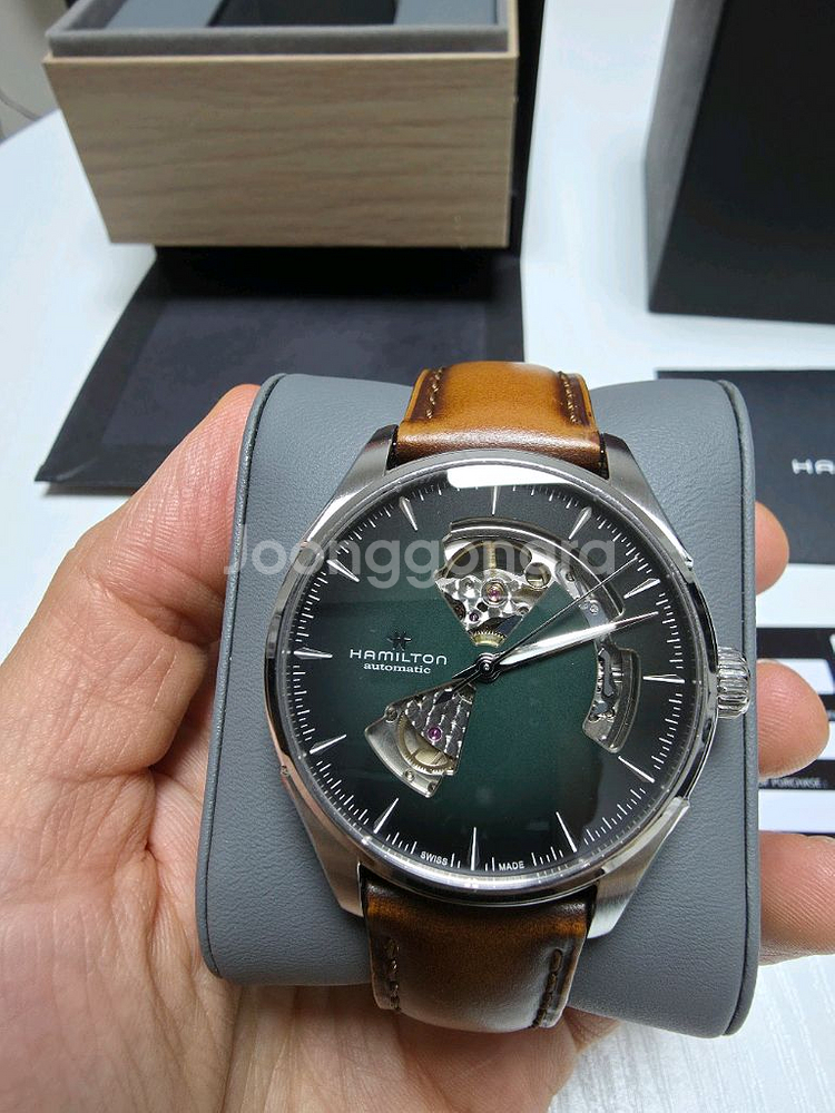 해밀턴 재즈마스터 오픈하트 40mm 딥그린 녹판--1