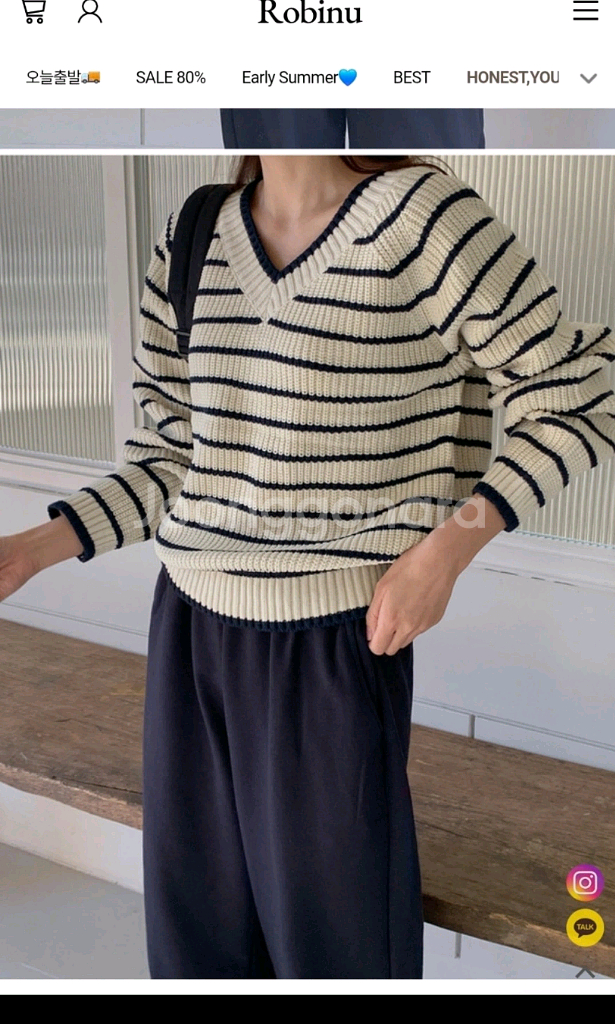스트라이프 브이넥 니트 새상품--4