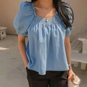 새상품) 데님 블라우스 / 2way 오프숄더 반팔 데님