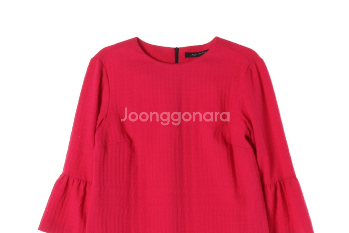 [S]자라 레드 러플 7부 소매 반팔 원피스 드레스--1