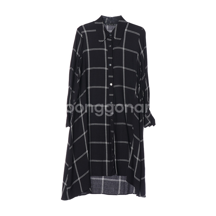 [S]자라 블랙 체크 루즈핏 긴팔 롱 셔츠 원피스--0