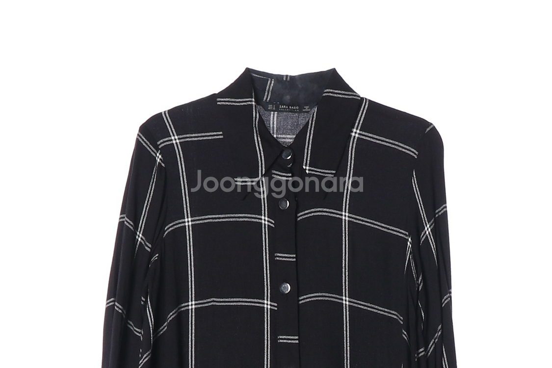 [S]자라 블랙 체크 루즈핏 긴팔 롱 셔츠 원피스--1