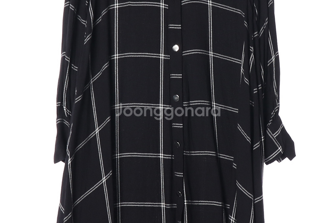 [S]자라 블랙 체크 루즈핏 긴팔 롱 셔츠 원피스--2