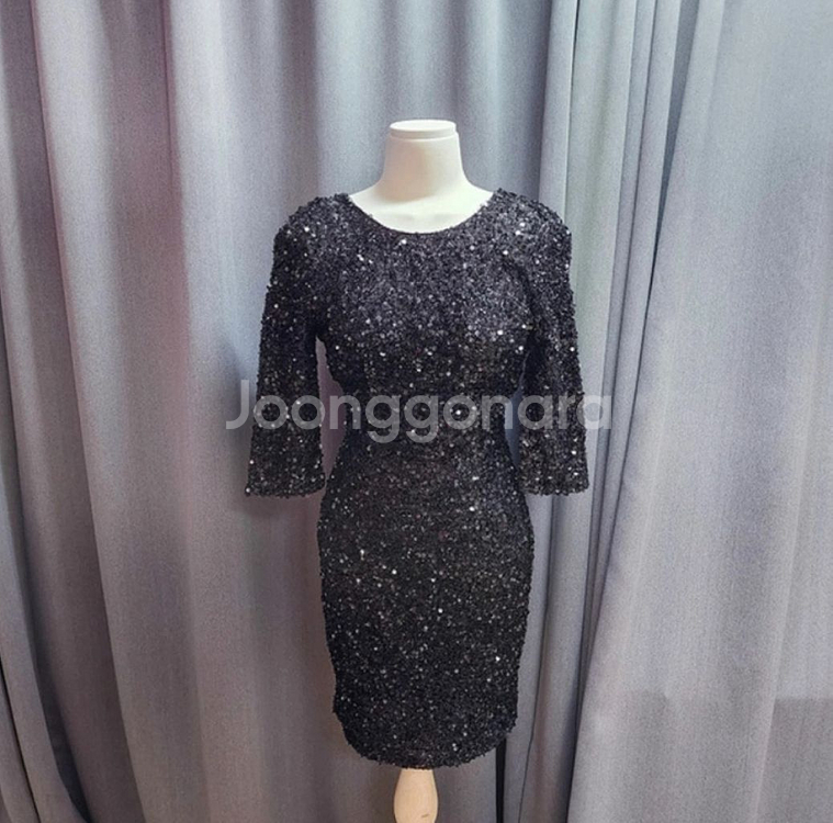 수입 블랙 스팽글 시퀸 미니 원피스--0
