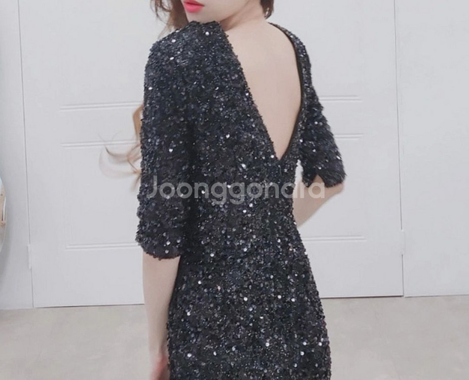 수입 블랙 스팽글 시퀸 미니 원피스--3