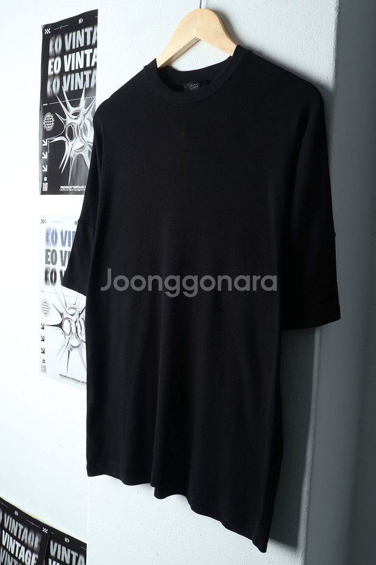 W(S-M) 코스 반팔 티셔츠 블랙 무지--0