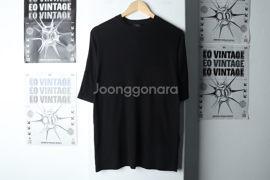 W(S-M) 코스 반팔 티셔츠 블랙 무지--1