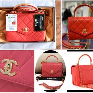 Chanel 코랄레드 토트 숄더백 정품