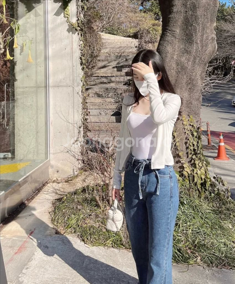 리본 일자핏 데님 진청 와이드팬츠--1