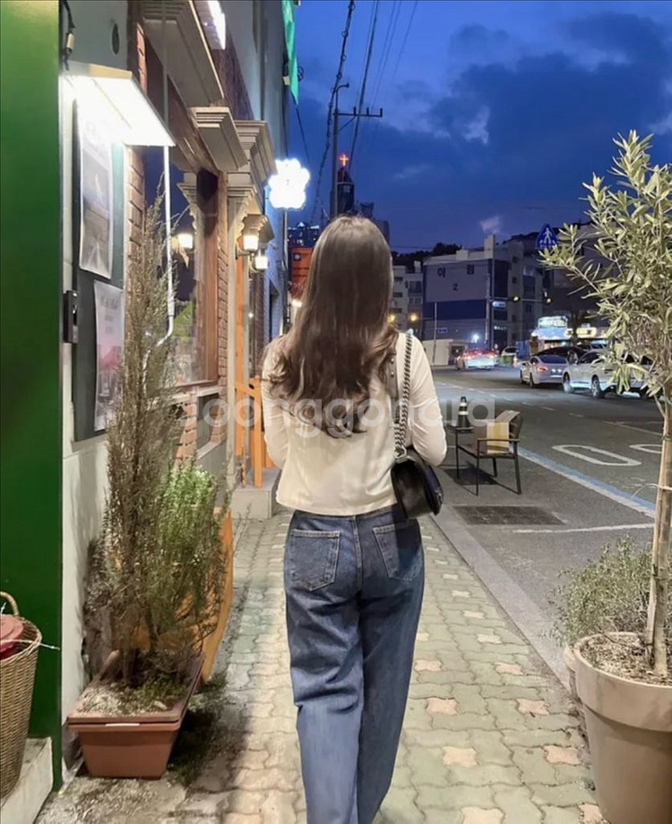 리본 일자핏 데님 진청 와이드팬츠--5