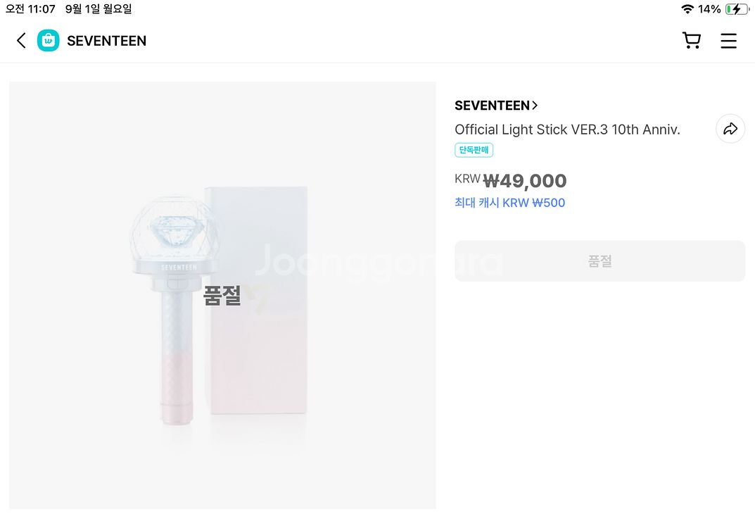 세븐틴 10주년 응원봉 캐럿봉 (원가 이하)--1