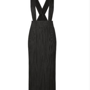 플리츠플리즈 씨커바텀 멜빵 스커트 블랙