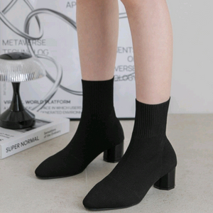 분홍코끼리 블랙 니트 삭스 부츠