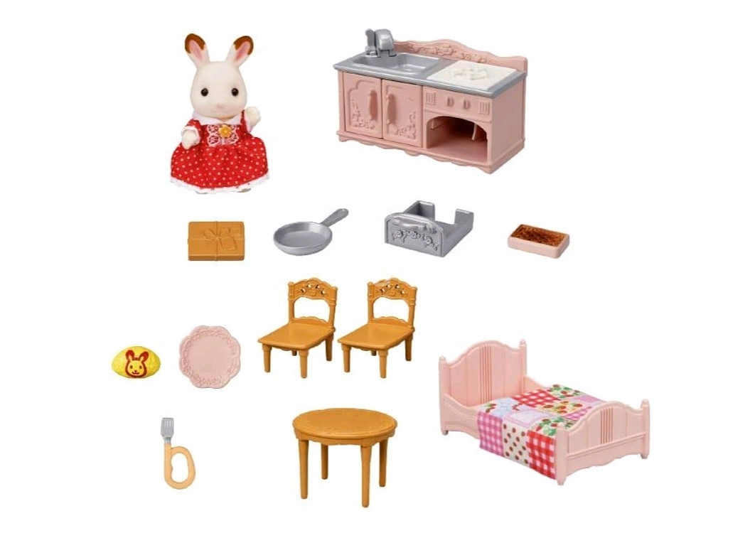 실바니안 초콜릿 토끼 이층집 구성품(인형,가구,소품)--0