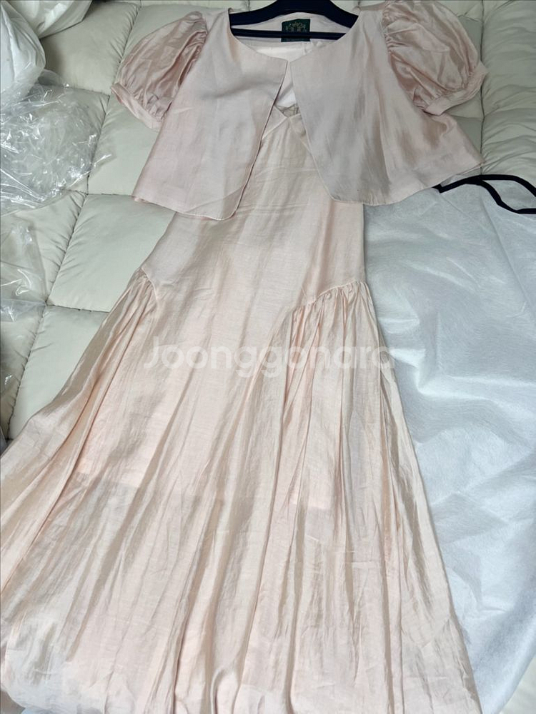 마담드쟌느 새틴 볼레로가디건 슬립 롱드레스 세트--2