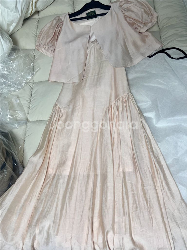 마담드쟌느 새틴 볼레로가디건 슬립 롱드레스 세트--0